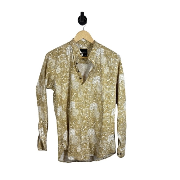 Clubstone Men’s Abstract Button Collar Shirt in Beige/White Size L - Picture 2 of 8